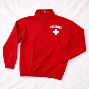 Red Lifeguard Quarter Zip Sweatshirt | Size L